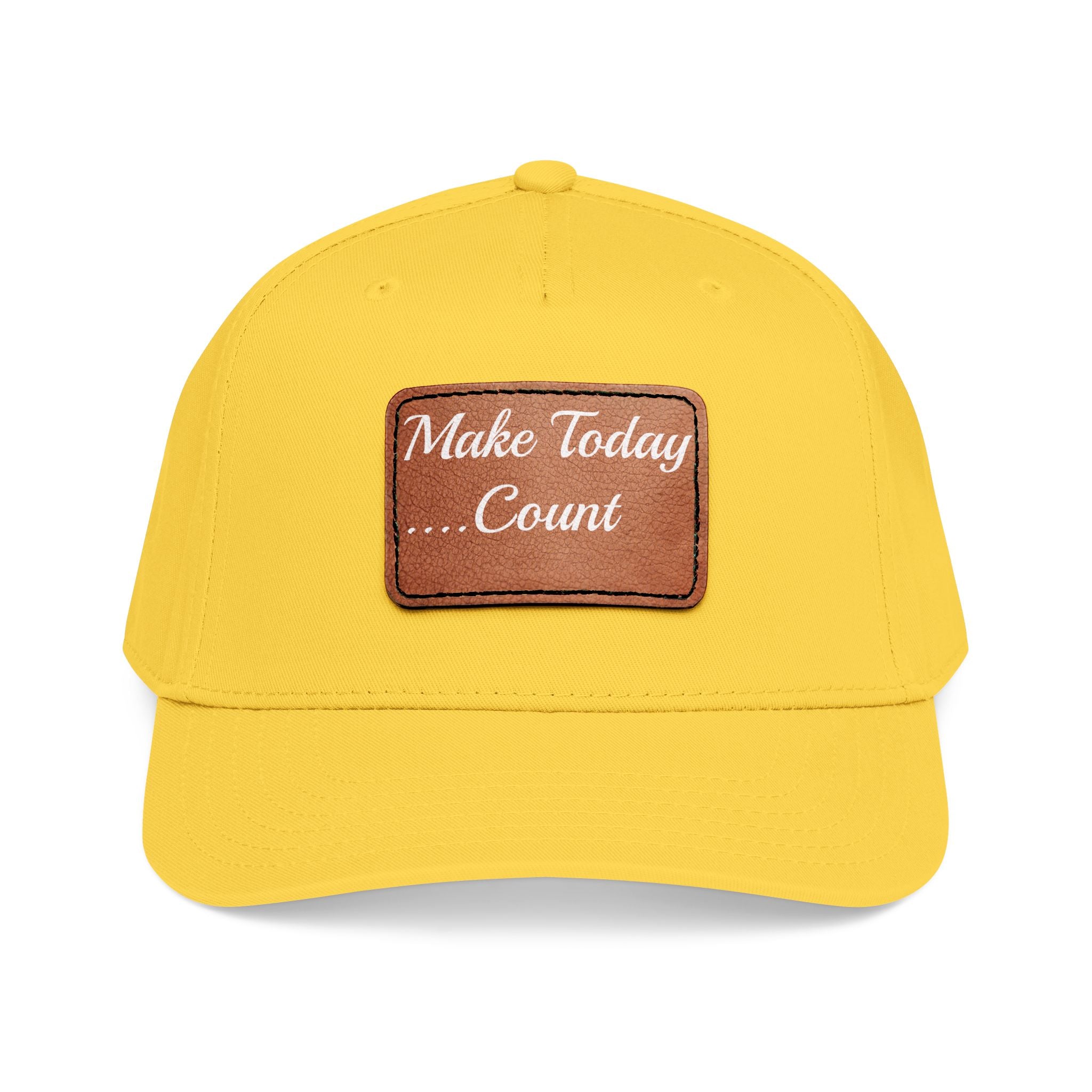Leather Patch Baseball Cap — “Make Today Count” Motivational Hat