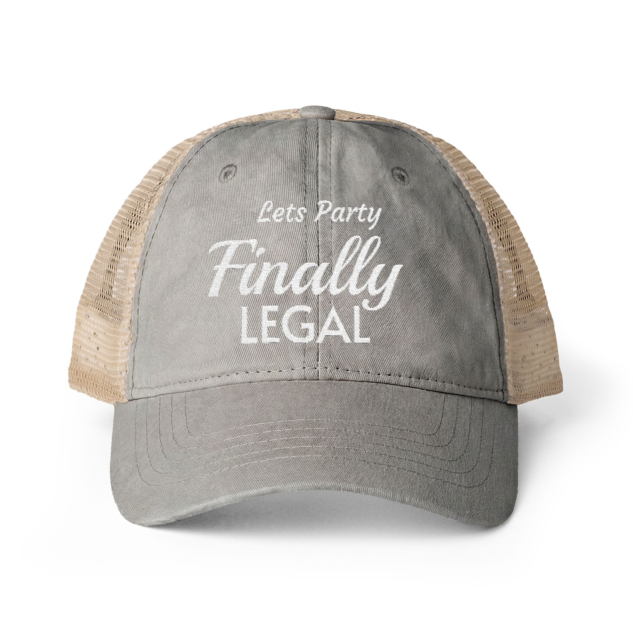 Lets Party  Finally Legal   Women's Washed Mesh-Back Cap