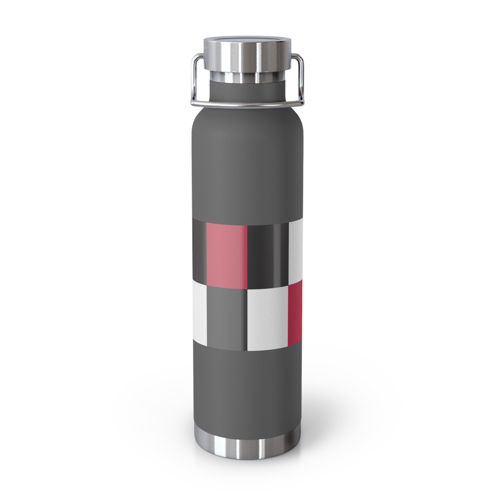 22oz Copper Vacuum Water Bottle — Modern Red & Black Geometric Design