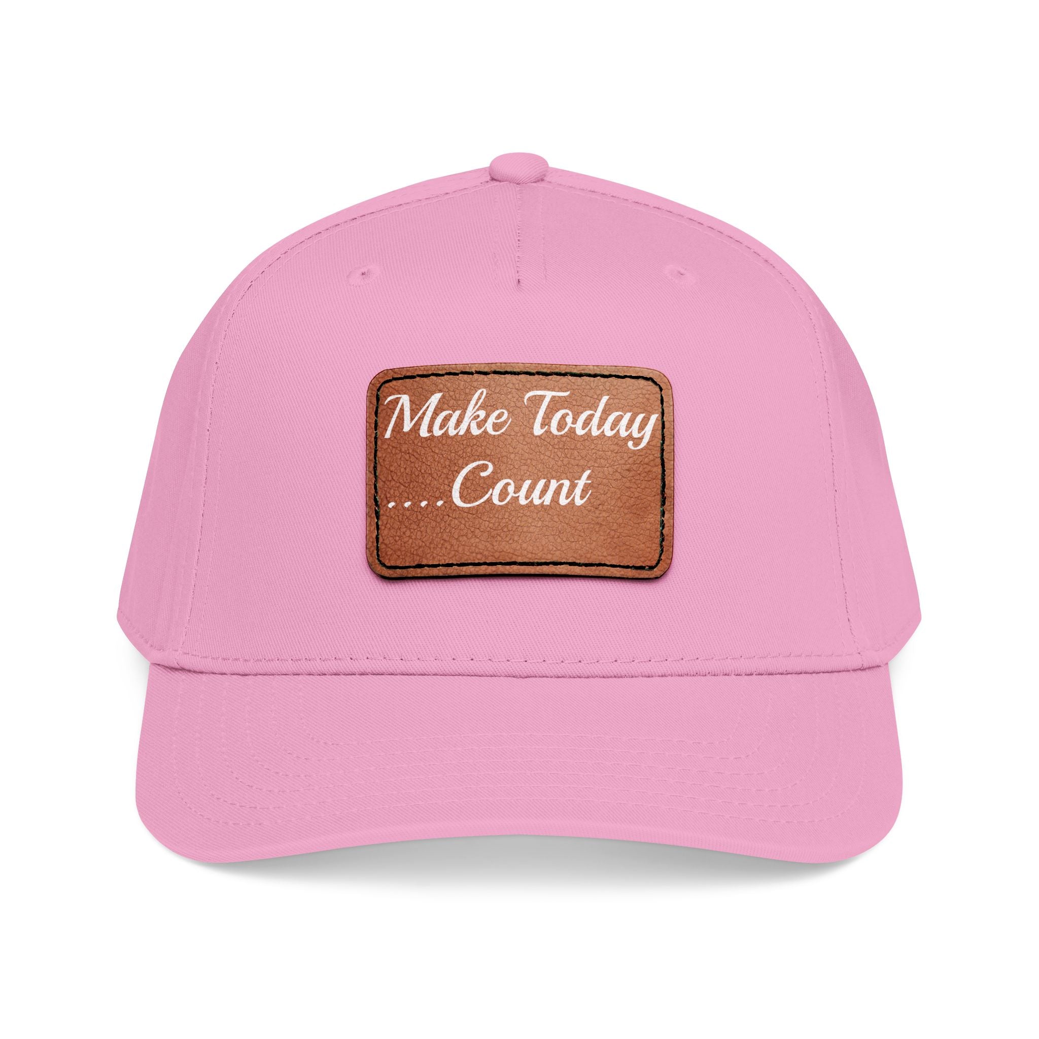 Leather Patch Baseball Cap — “Make Today Count” Motivational Hat