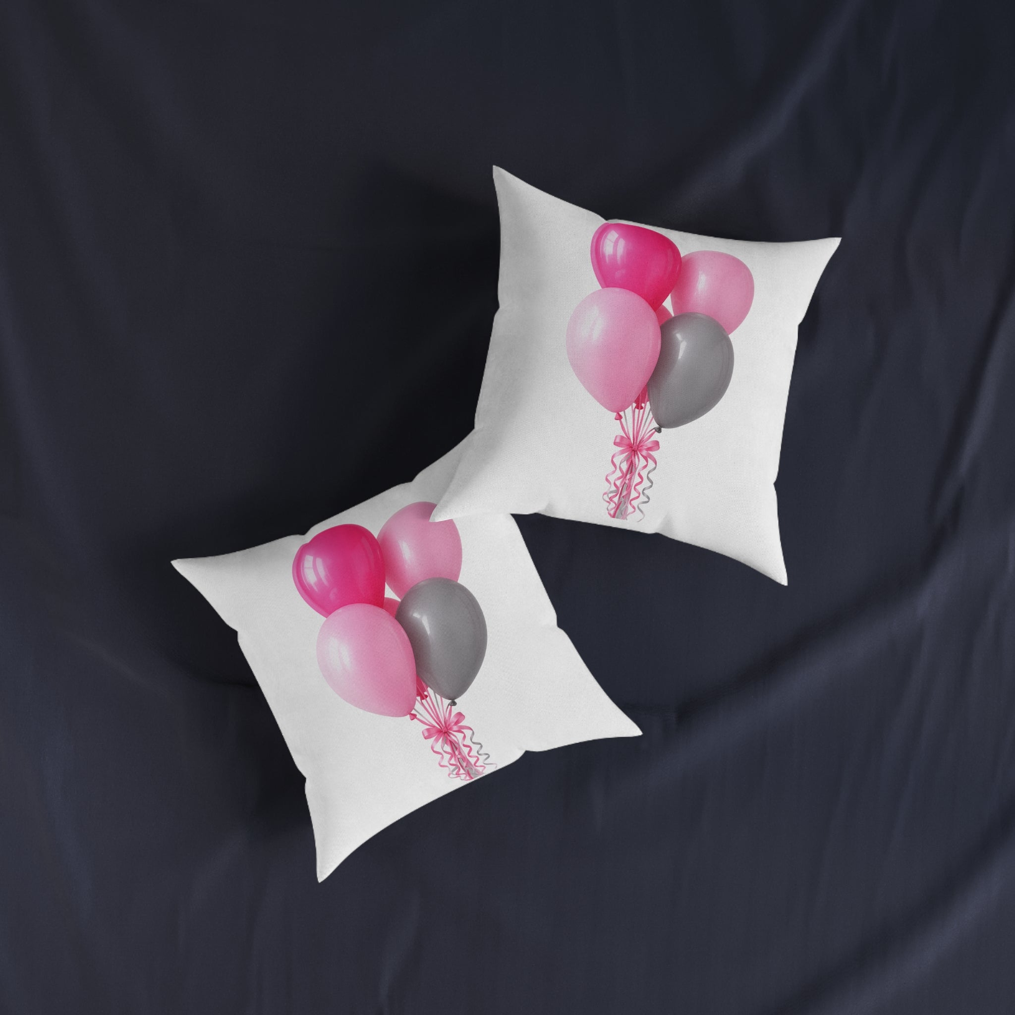 Balloon Bouquet Square Pillow – Pink & Gray Party Decorative Throw Pillow- double sided