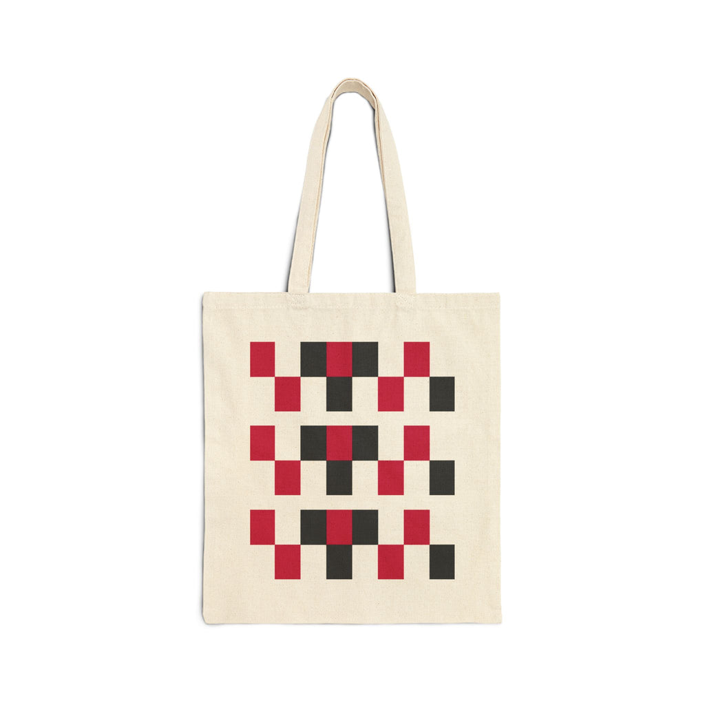 Canvas Tote Bag — Geometric Red & Black Checker Pattern