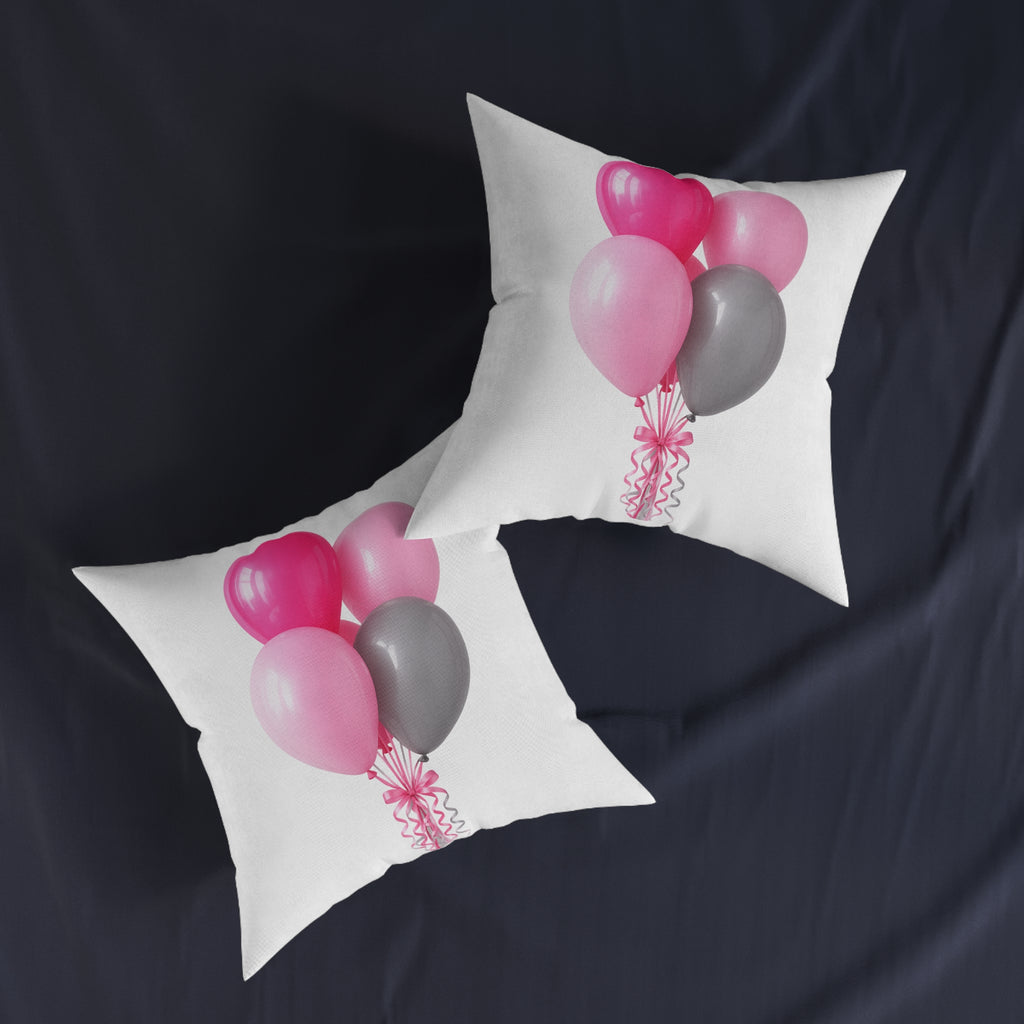 Balloon Bouquet Square Pillow – Pink & Gray Party Decorative Throw Pillow- double sided