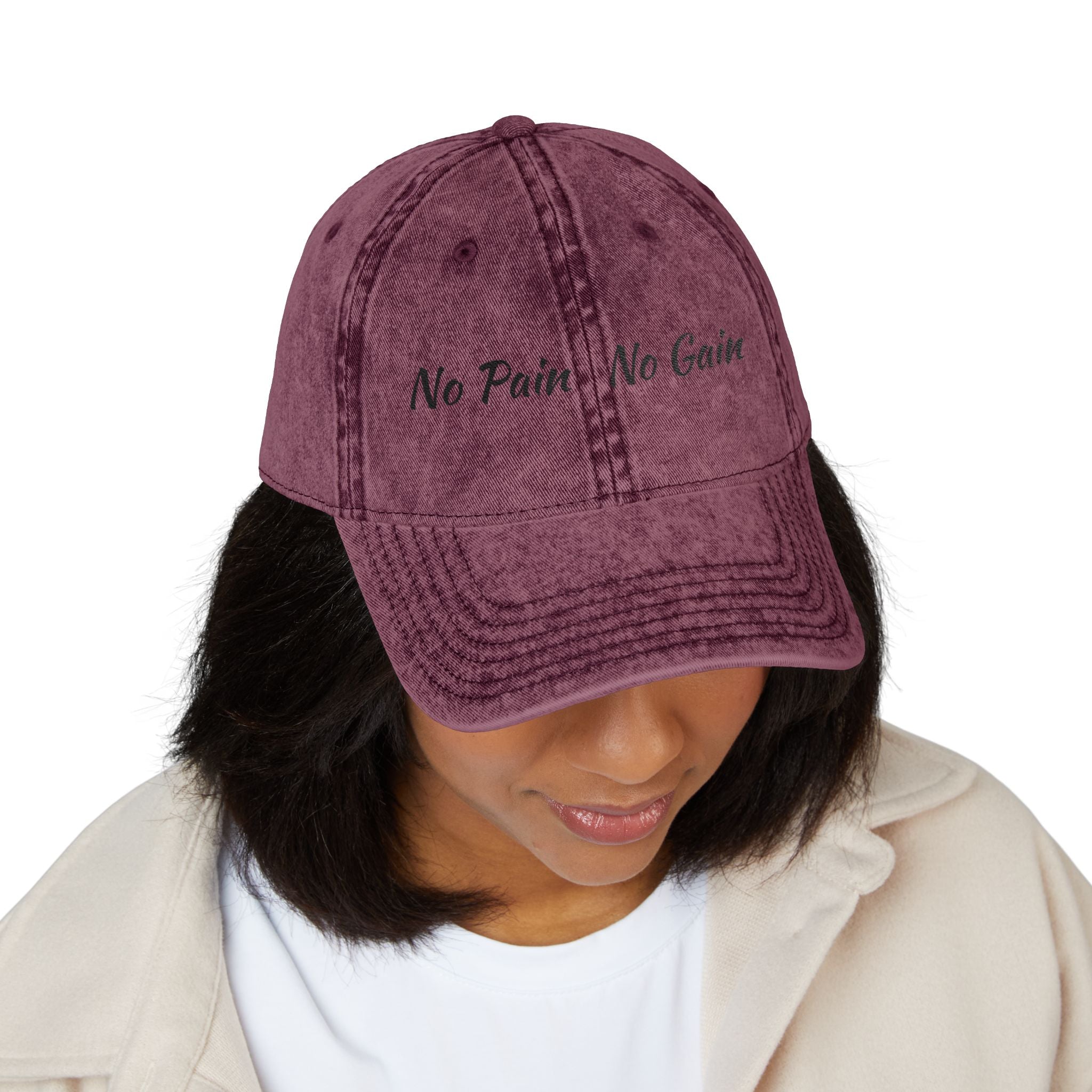 No Pain No Gain Embroidered Vintage Cap - Washed Red Dad Hat for Gym & Casual Wear