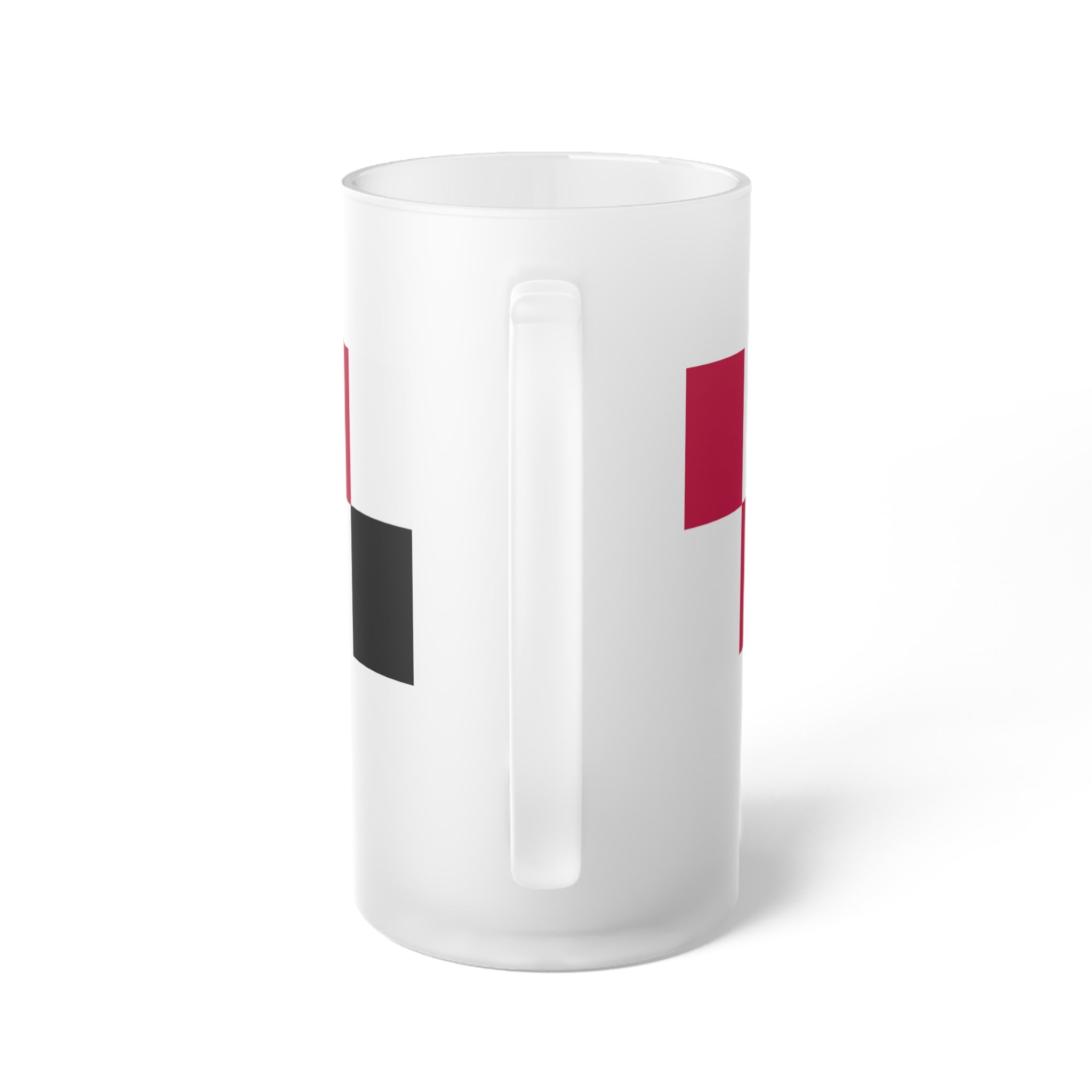 Frosted Glass Beer Mug — Modern Red & Black Checker Design