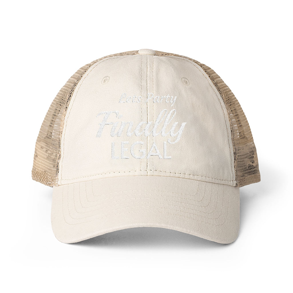Lets Party  Finally Legal   Women's Washed Mesh-Back Cap