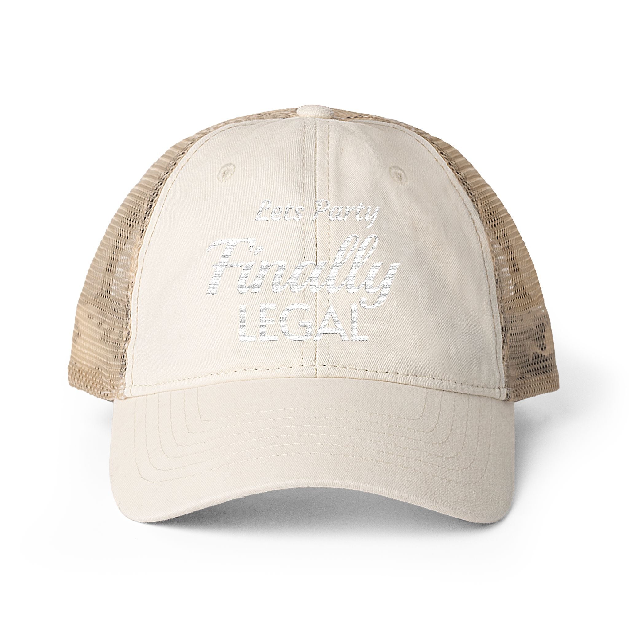 Lets Party  Finally Legal   Women's Washed Mesh-Back Cap