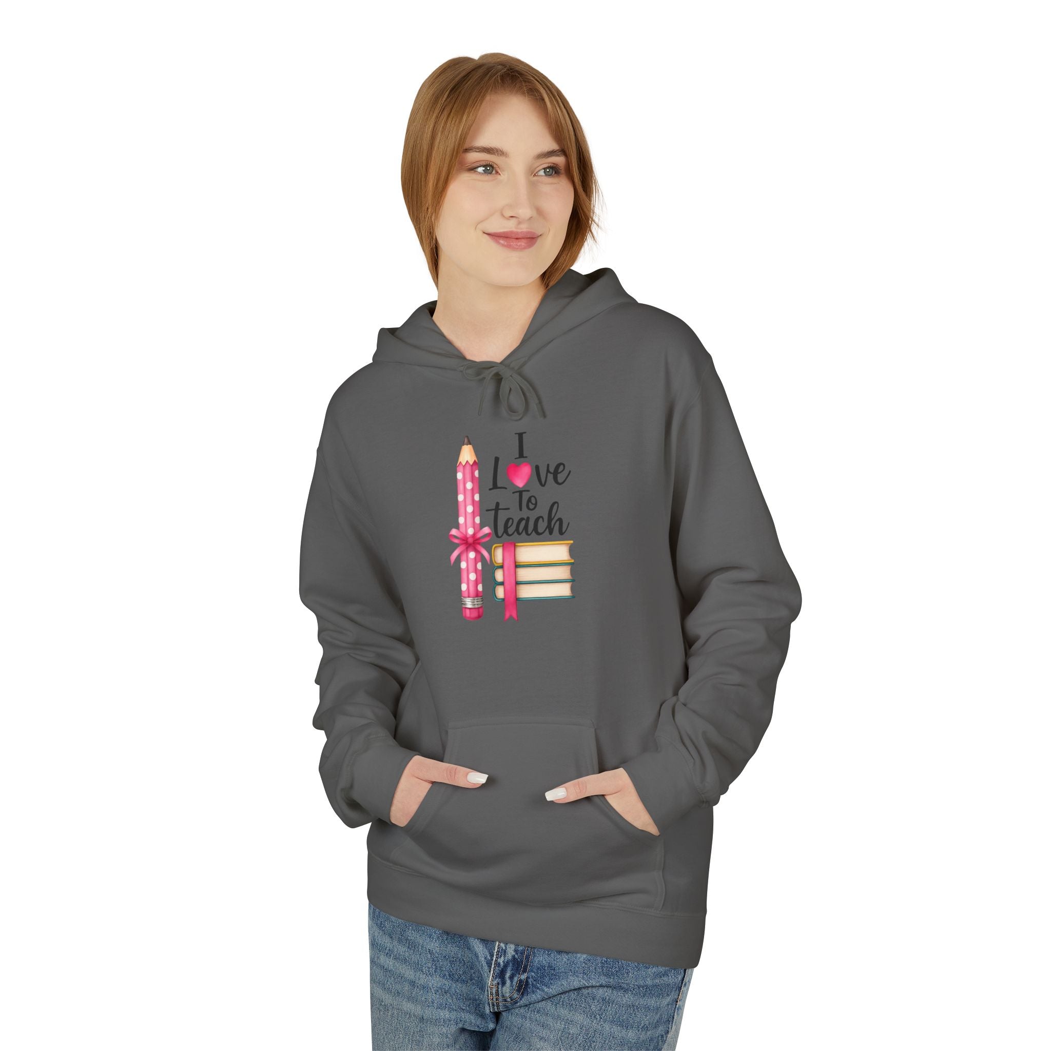 Teacher Love Hoodie — "I Love to Teach" Pencil & Books Crewneck