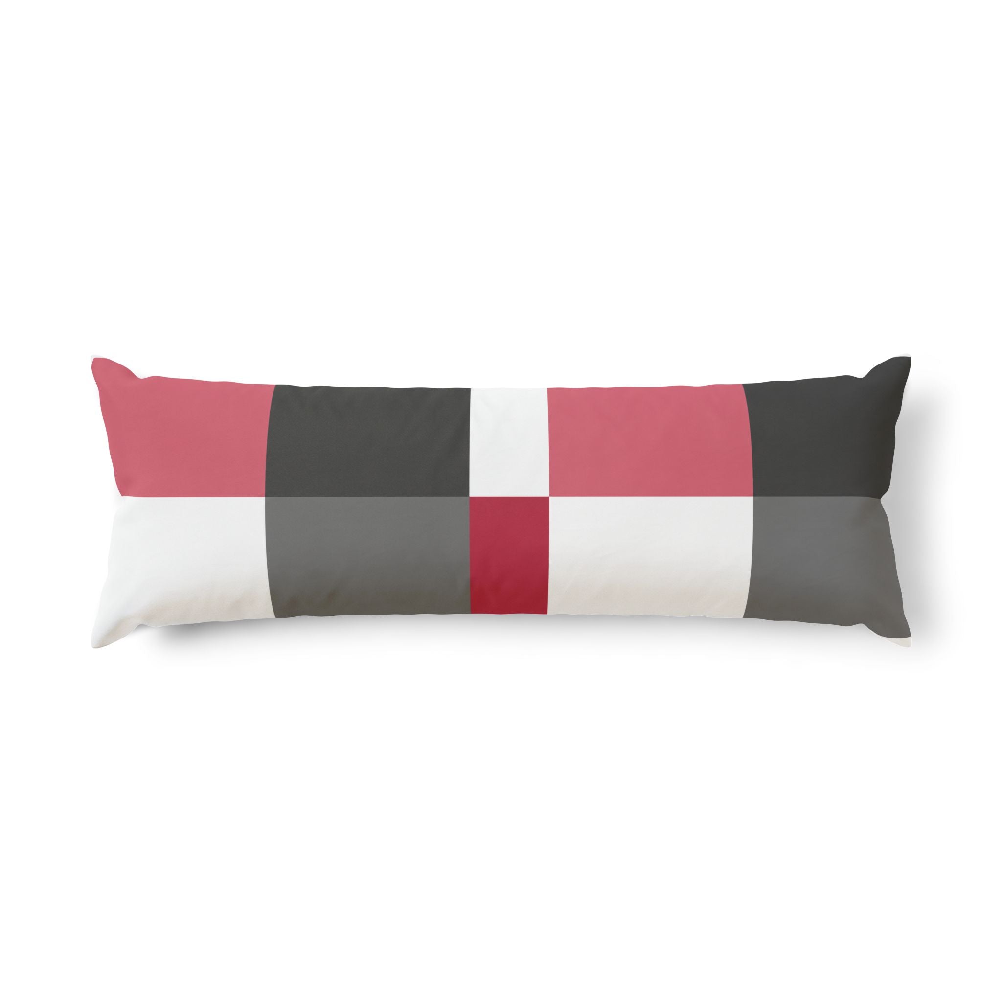 Geometric Block Body Pillow — Modern Red & Gray Lumbar Support