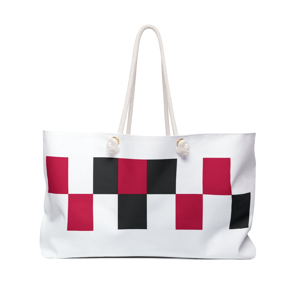 Checkerboard Weekender Bag – Red & Black Geometric Travel Tote