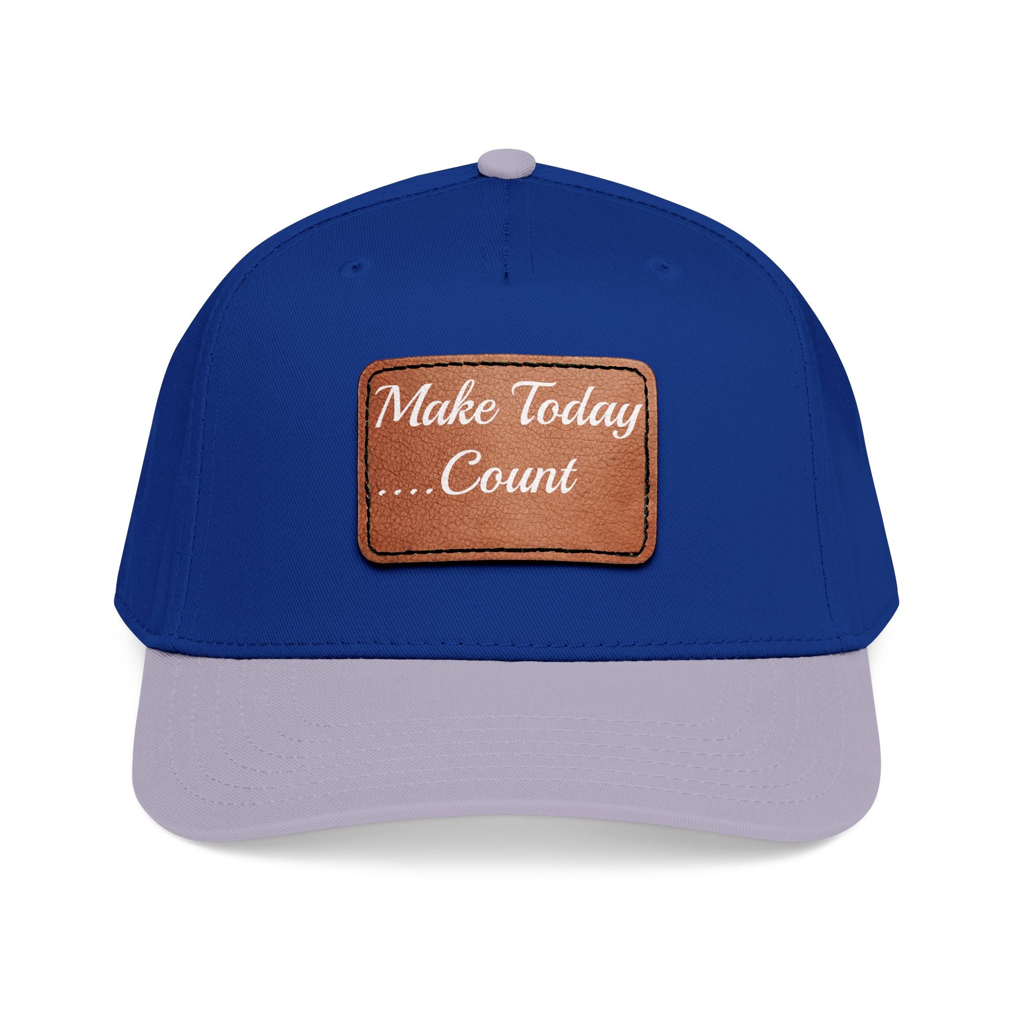 Leather Patch Baseball Cap — “Make Today Count” Motivational Hat