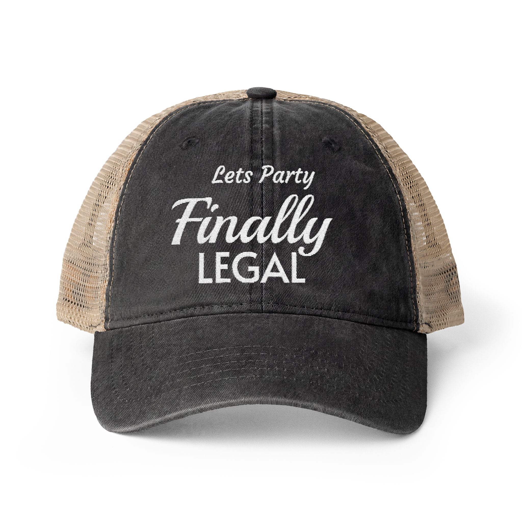 Lets Party  Finally Legal   Women's Washed Mesh-Back Cap