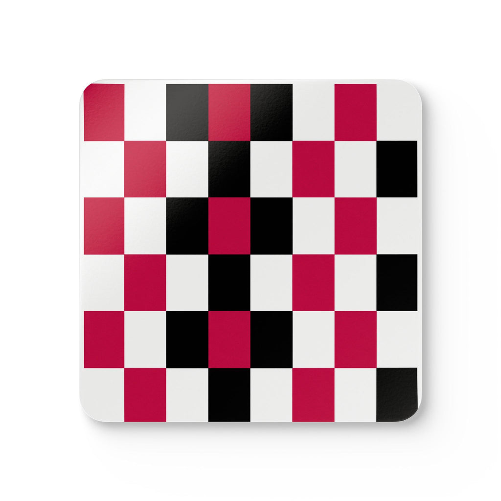 Checkerboard Cork Coaster Set - Red & Black Geometric Drink Coasters (4-Pack)