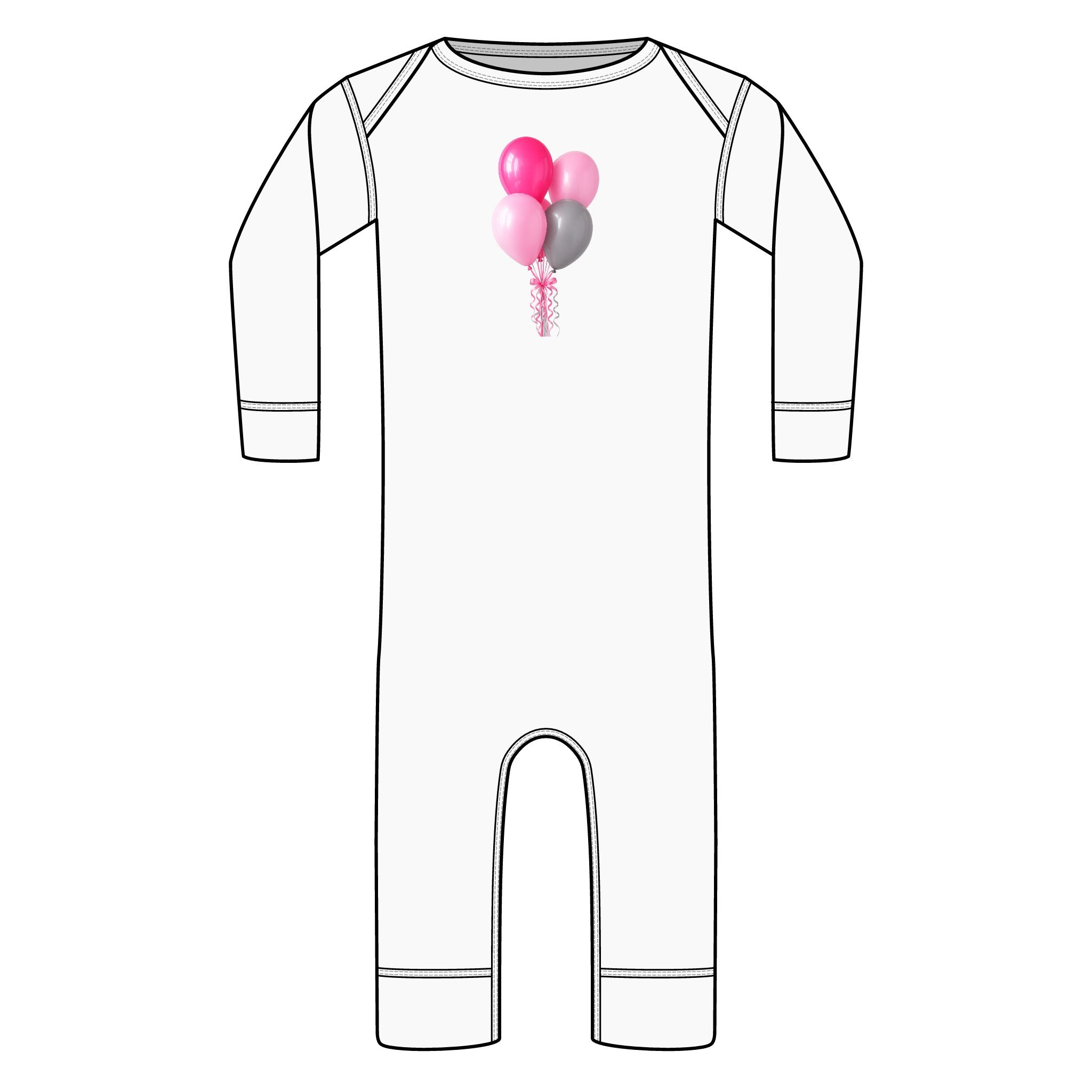 Baby Bodysuit - Pink & Gray Balloon Graphic Long-Leg Infant Rib Onesie (Newborn Gift)