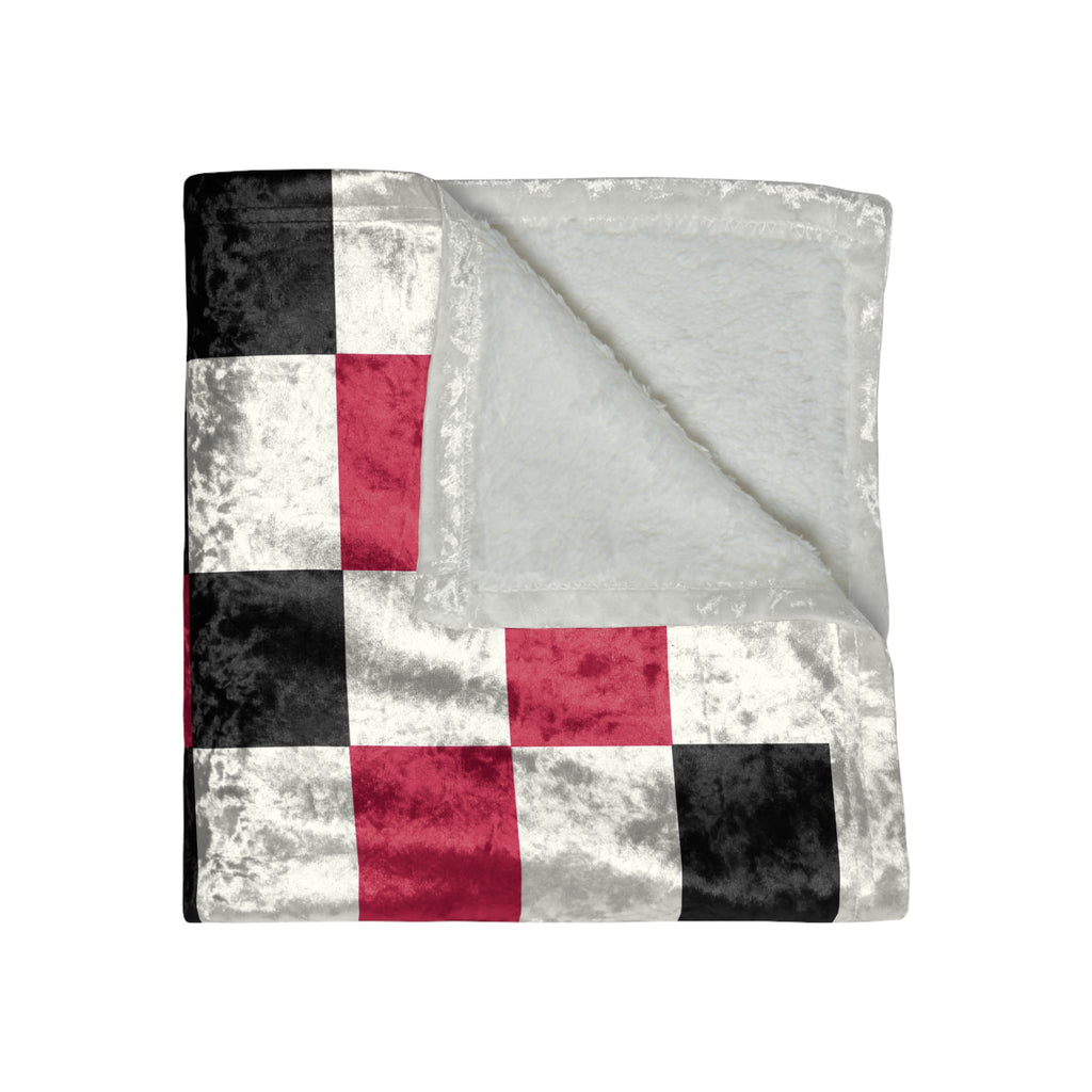 Crushed Velvet Blanket — Retro Checkerboard Throw in Red & Black