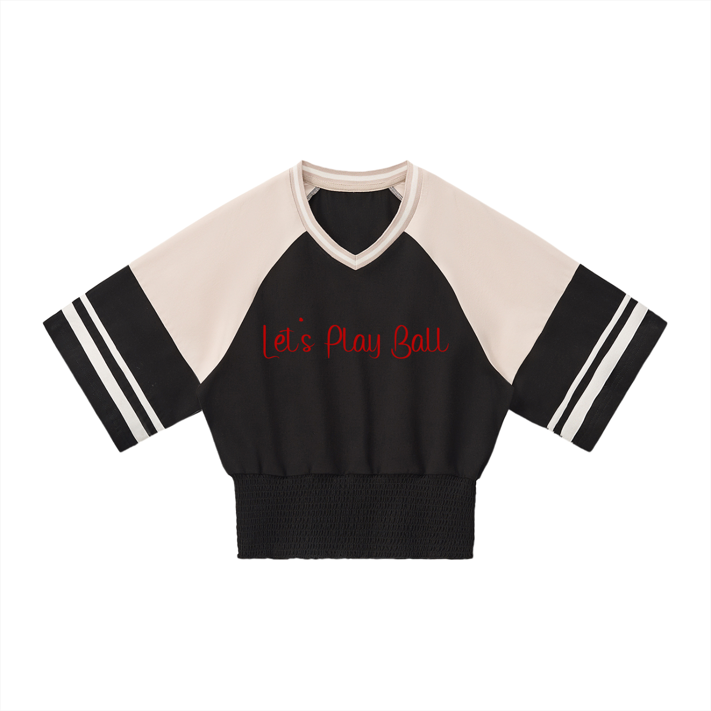 Let's Play Ball - Who's up?  - Women's Color Block Ruched T-Shirt