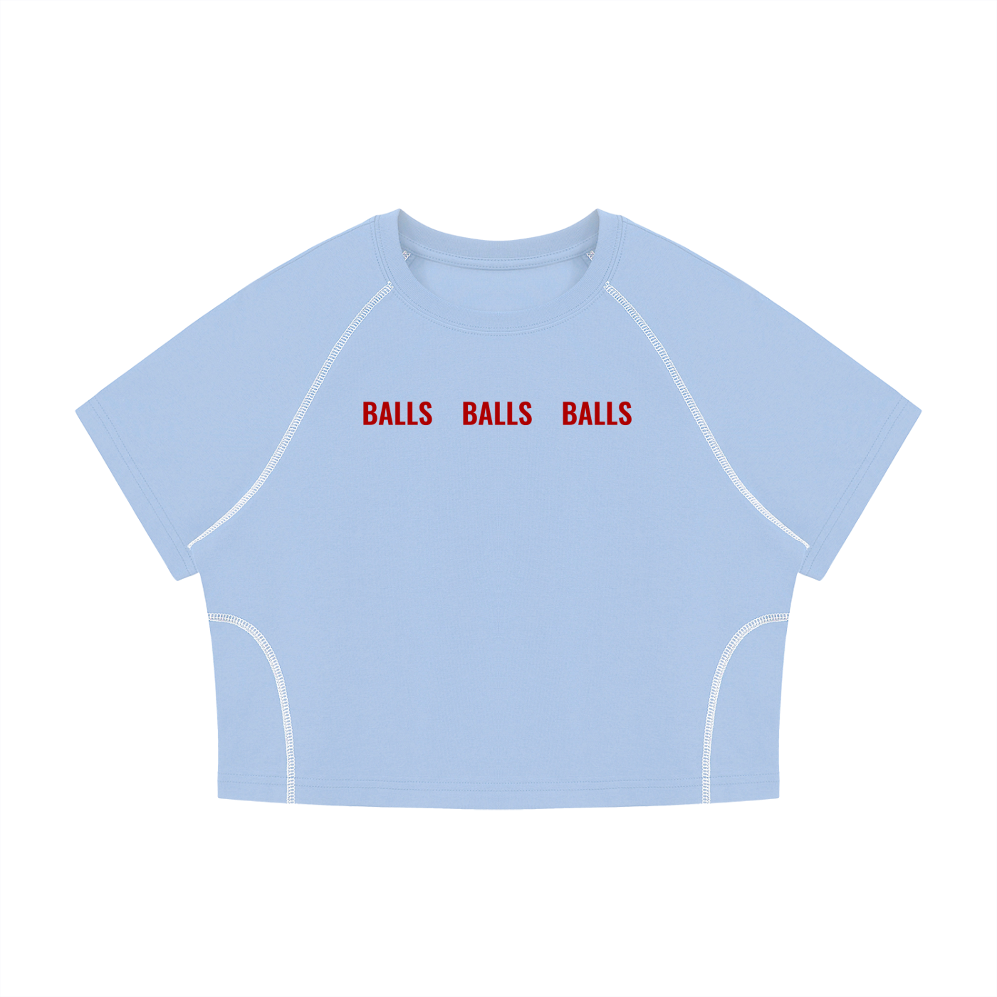 BALLS  BALLS  BALLS,  Men and their Balls - Conversation starter on game day - Women's Contrast Stitch Raglan Crop T-Shirt