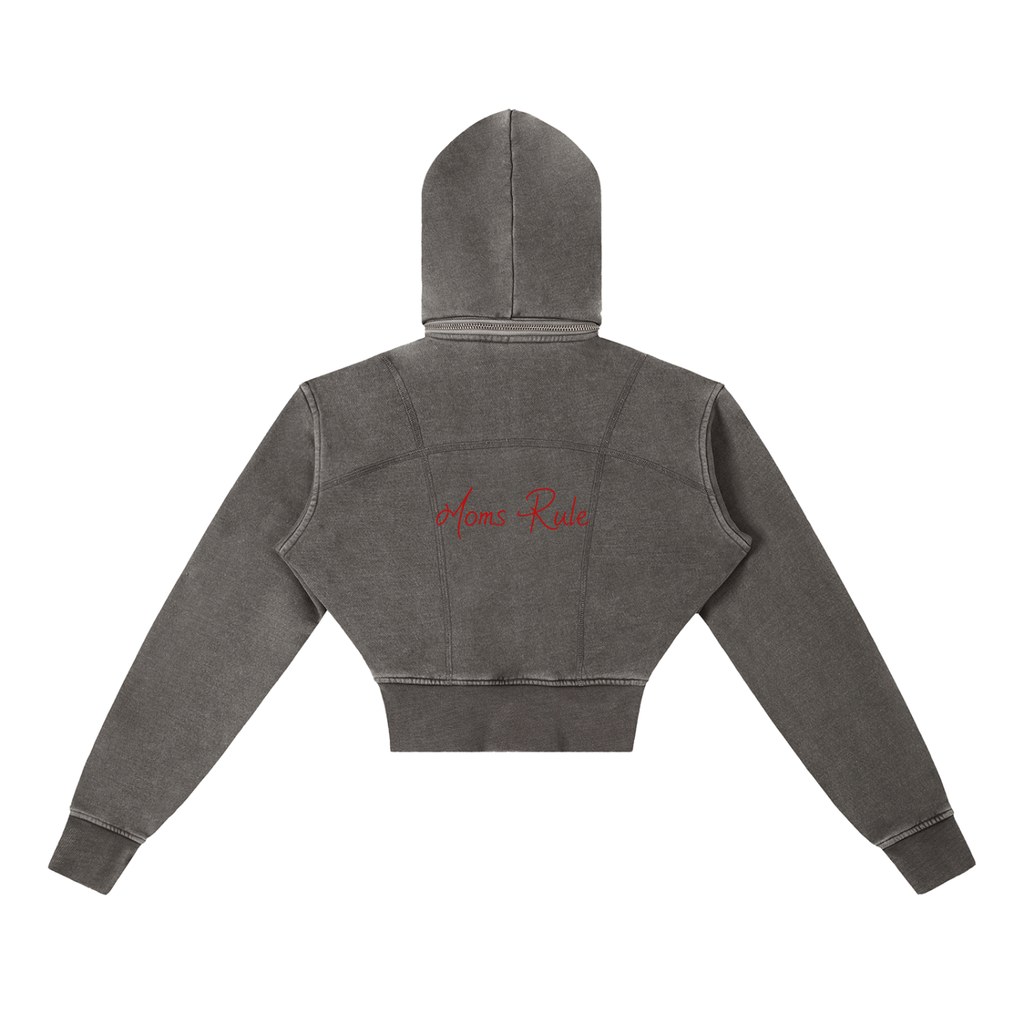 Moms Rule - Vintage Washed Cropped Fleece Hoodie